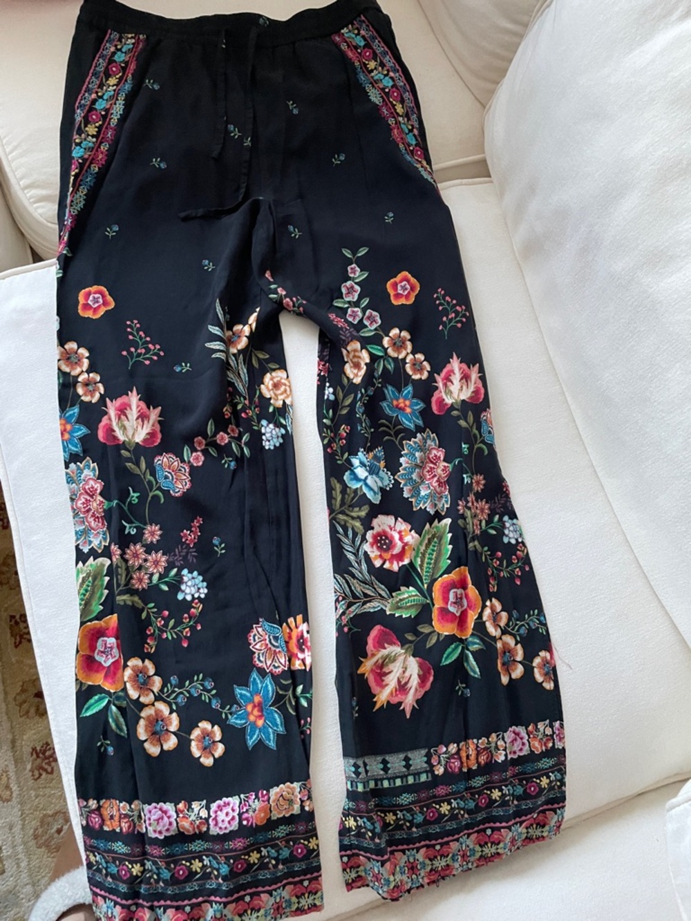 Johnny Was Black  Wide-Leg Floral Print Pants